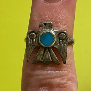 VTG 1970’s Navajo Turquoise Coral Bird Ring